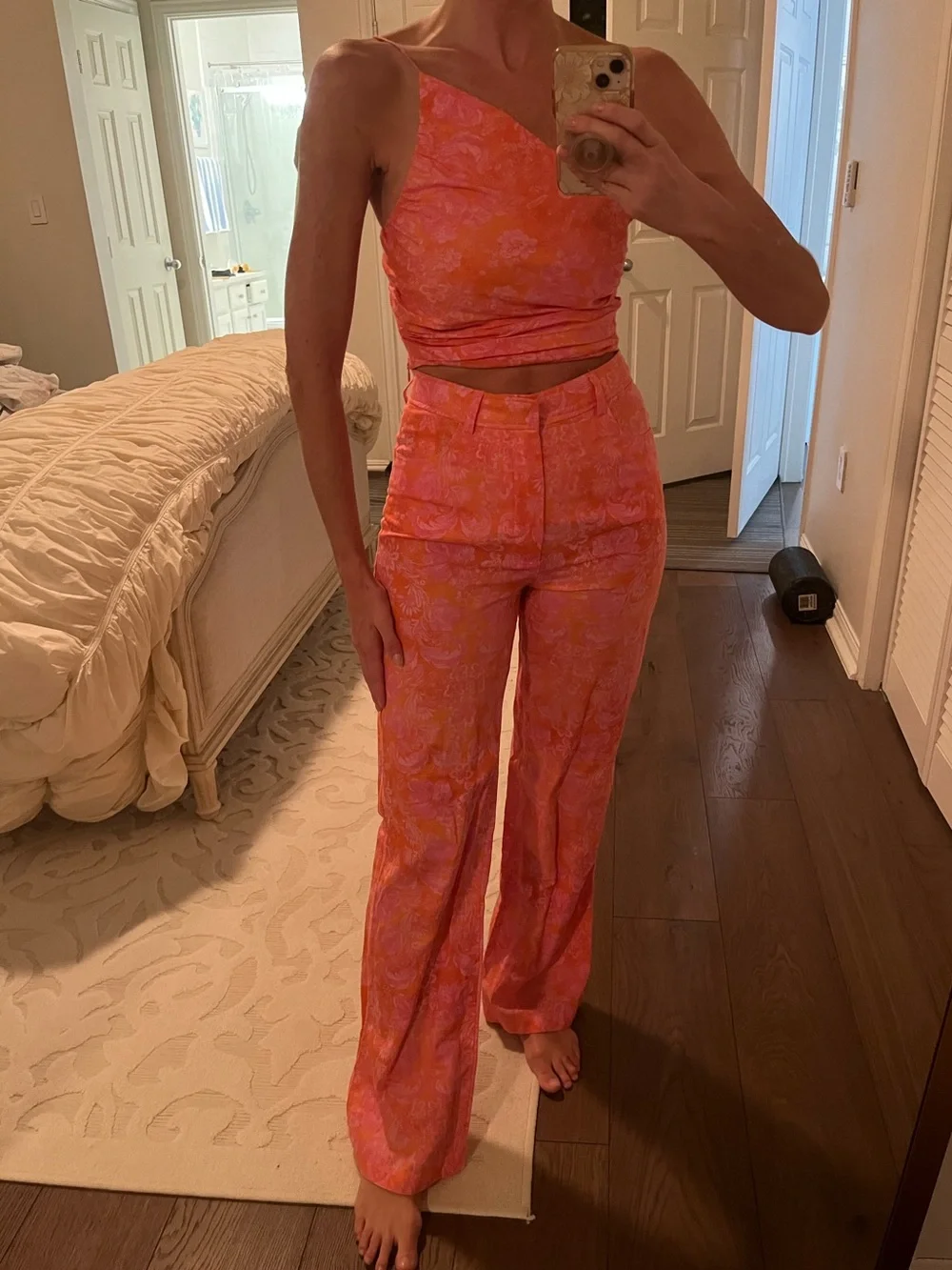 ZARA Floral Two Piece Set Size XS Orange and Pink